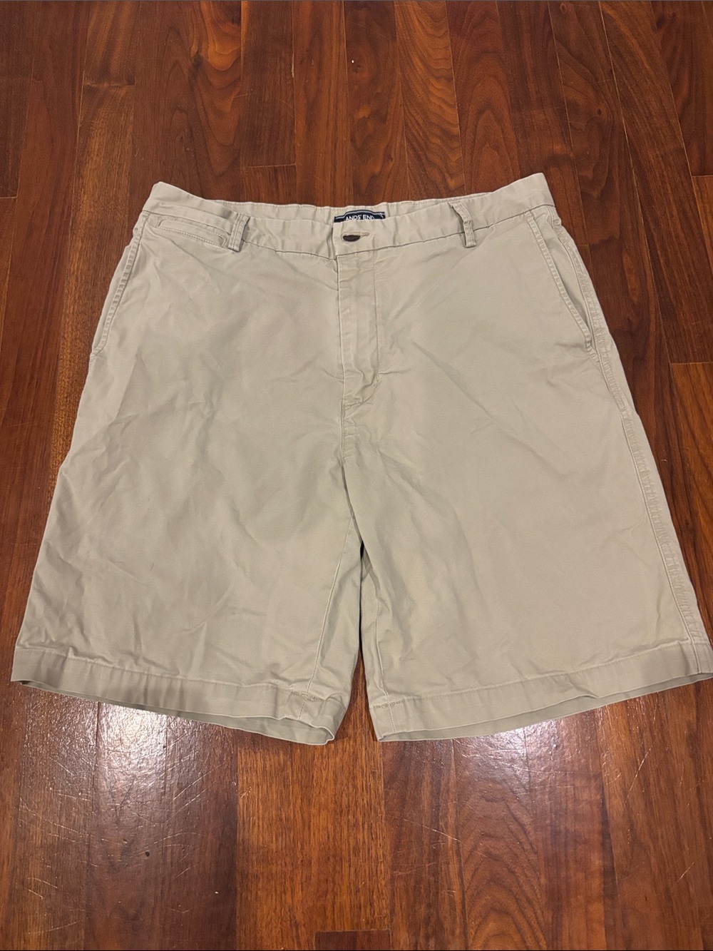 Lands' End Men's Light Tan Flat-Front Chino Shorts